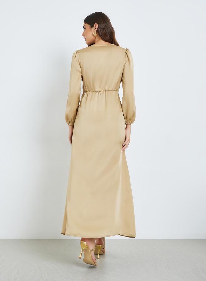 Styli Women Beige Wrap Maxi Dress - Image 4